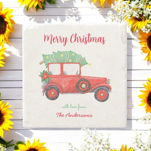 Kerstwagen, Red Truck Holiday Stenen Onderzetter