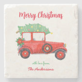 Kerstwagen, Red Truck Holiday Stenen Onderzetter (Voorkant)