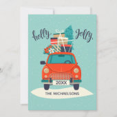 kerstwagen | Vakantieknopkaart Feestdagenkaart (Voorkant)