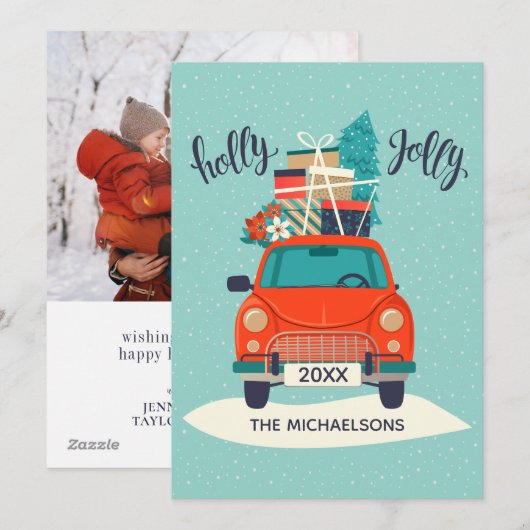 kerstwagen | Vakantieknopkaart Feestdagenkaart (Voorkant / Achterkant)