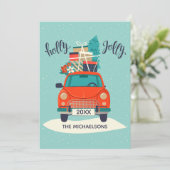 kerstwagen | Vakantieknopkaart Feestdagenkaart (Staand voorkant)