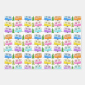 Kerstwagens met kerstbomen met tramaanhangwagens inpakpapier vel (Voorkant 3)