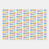 Kerstwagens met kerstbomen met tramaanhangwagens inpakpapier vel (Voorkant 2)