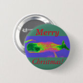 Kerstwalvis rode/groene knop ronde button 5,7 cm (Voorkant /achterkant)