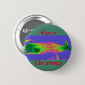 Kerstwalvis rode/groene knop ronde button 5,7 cm (Voorkant /achterkant)