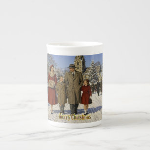 Kerstwandeling Britse familie uit de jaren 50 door Porselein Kop
