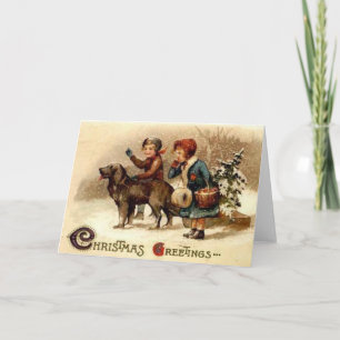 Kerstwandeling met de hond feestdagen kaart