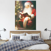 Kerstwandkunst Oude Stijl met Lezende Kerstman Canvas Afdruk (Insitu (Slaapkamer))