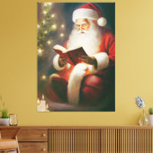Kerstwandkunst Oude Stijl met Lezende Kerstman Canvas Afdruk (Insitu (Woonkamer))
