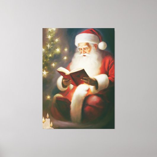 Kerstwandkunst Oude Stijl met Lezende Kerstman Canvas Afdruk (Voorkant)