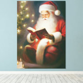 Kerstwandkunst Oude Stijl met Lezende Kerstman Canvas Afdruk (Insitu (Houten vloer))