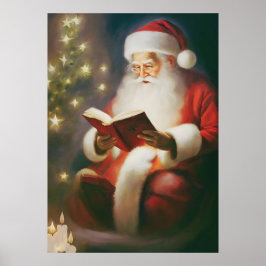 Kerstwandkunst Oude Stijl met Lezende Kerstman Poster