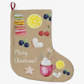 Kerstwarme cacao en goede wensen grote kerstsok (Voorkant)