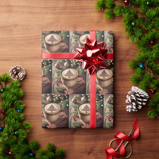 Kerstwarme cacao met boomontwerp cadeaupapier (Feestdagen Geschenken)