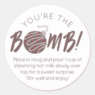 Kerstwarme chocolade-bomschotel ronde sticker