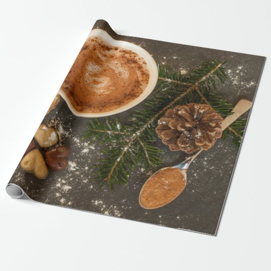 Kerstwarme chocolade cadeaupapier (Uitgerold)