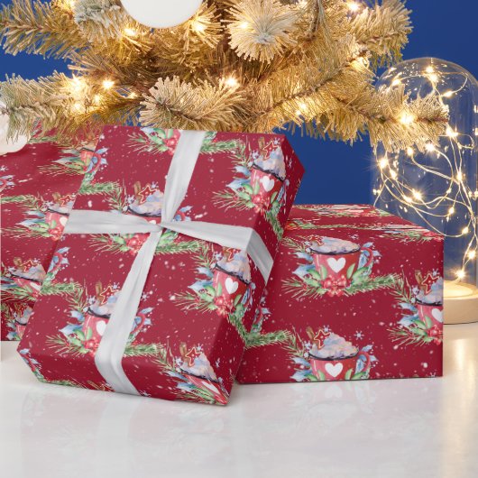 Kerstwarme chocolade en sneeuwvlokken cadeaupapier (Feestdagen)