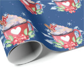 Kerstwarme chocolade op blauw cadeaupapier (Rol Hoek)