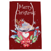 Kerstwarme chocolade op rood medium cadeauzakje (Voorkant)