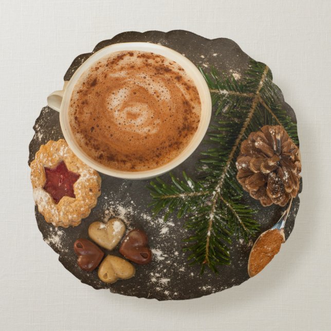 Kerstwarme chocolade rond kussen (Voorkant)