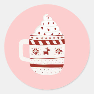Kerstwarme chocolade Roze Ronde Sticker