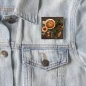 Kerstwarme chocolade vierkante button 5,1 cm (In situ)