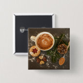 Kerstwarme chocolade vierkante button 5,1 cm (Voorkant /achterkant)