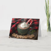 Kerstwarme chocolademelk met snoepriet feestdagen kaart (Voorkant)