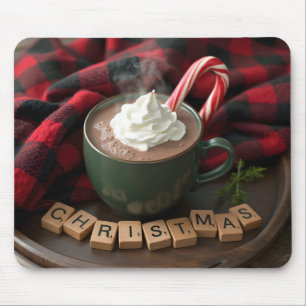 Kerstwarme chocolademelk met snoepriet muismat