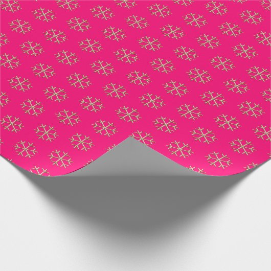 Kerstwarme roze fuchsia Gold sneeuwvlokken elegant Cadeaupapier (Hoek)