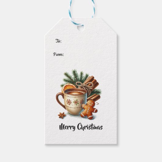Kerstwarmte Koffie en Koekje Cadeaulabel (Voorkant)