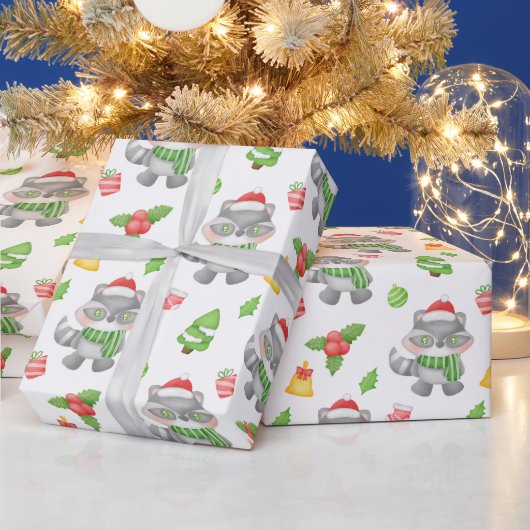 Kerstwasbeer, bessen, Cadeaus Cadeaupapier (Feestdagen)