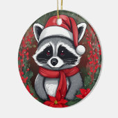 Kerstwasbeer met Poinsettias Santa Hat Keramisch Ornament (Links)