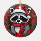 Kerstwasbeer met Poinsettias Santa Hat Keramisch Ornament (Achterkant)