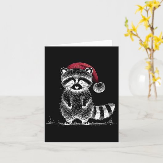 Kerstwasbeer Santa Hat Trash Panda Raccoon Lo Kaart (Gele Bloem)