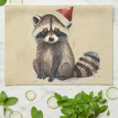 Kerstwasbeer Santa Hat Waterverf Fun Animal Theedoek (Gevouwen)