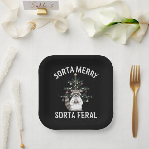 Kerstwasbeer Sorta Merry Sorta Feral Xmas Papieren Bordje