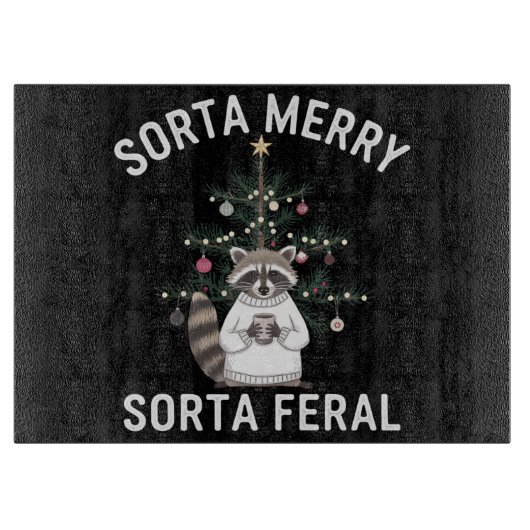 Kerstwasbeer Sorta Merry Sorta Feral Xmas Snijplank (Voorkant)