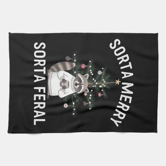Kerstwasbeer Sorta Merry Sorta Feral Xmas Theedoek (Horizontaal)