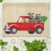 Kerstwasberen in een rode vrachtwagen theedoek (Gevouwen)