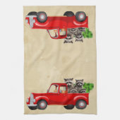 Kerstwasberen in een rode vrachtwagen theedoek (Verticaal)