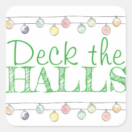 Kerstwatercolorornamenten 'Deck the Halls' Vierkante Sticker