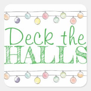 Kerstwatercolorornamenten 'Deck the Halls' Vierkante Sticker