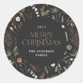 kerstwaterverf botanische florale donkere huidskle ronde sticker (Voorkant)