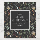kerstwaterverf botanische floranje donkere humeur wijn etiket (Enkel label)