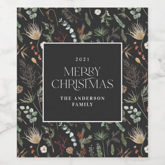 kerstwaterverf botanische floranje donkere humeur wijn etiket (Enkel label)