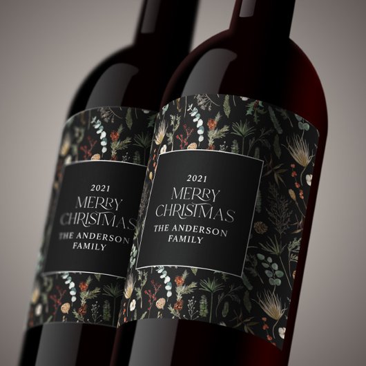 kerstwaterverf botanische floranje donkere humeur wijn etiket