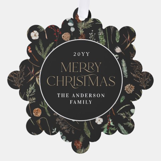 kerstwaterverf botanische floranje donkerroos ornament kaart (Voorkant)