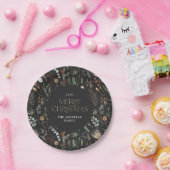 kerstwaterverf botanische floranje donkerroos papieren bordje (Feest)