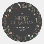 kerstwaterverf botanische floranje donkerroos ronde sticker (Voorkant)